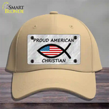 Proud American Christian Novelty License Plate Hat Cotton / Khaki