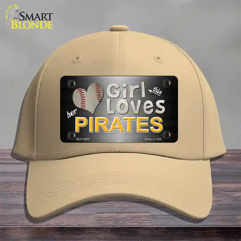 This Girl Loves Her Pirates Novelty License Plate Hat Cotton / Khaki