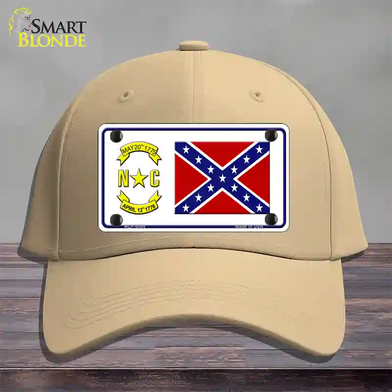 Confederate Flag North Carolina Novelty License Plate Hat Cotton / Khaki