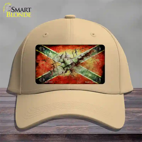 Confederate Flag Rusted Novelty License Plate Hat Cotton / Khaki