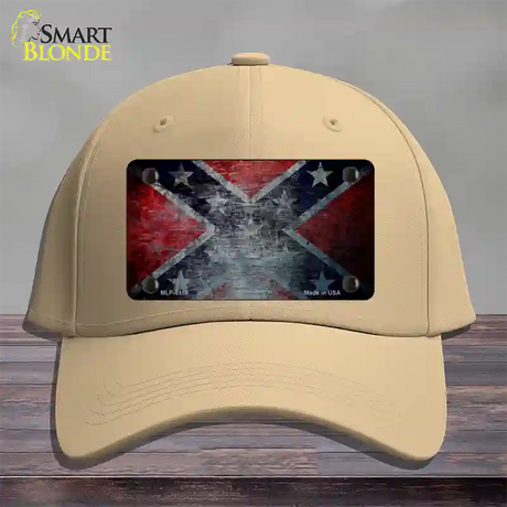 Confederate Flag Scratched Novelty License Plate Hat Cotton / Khaki