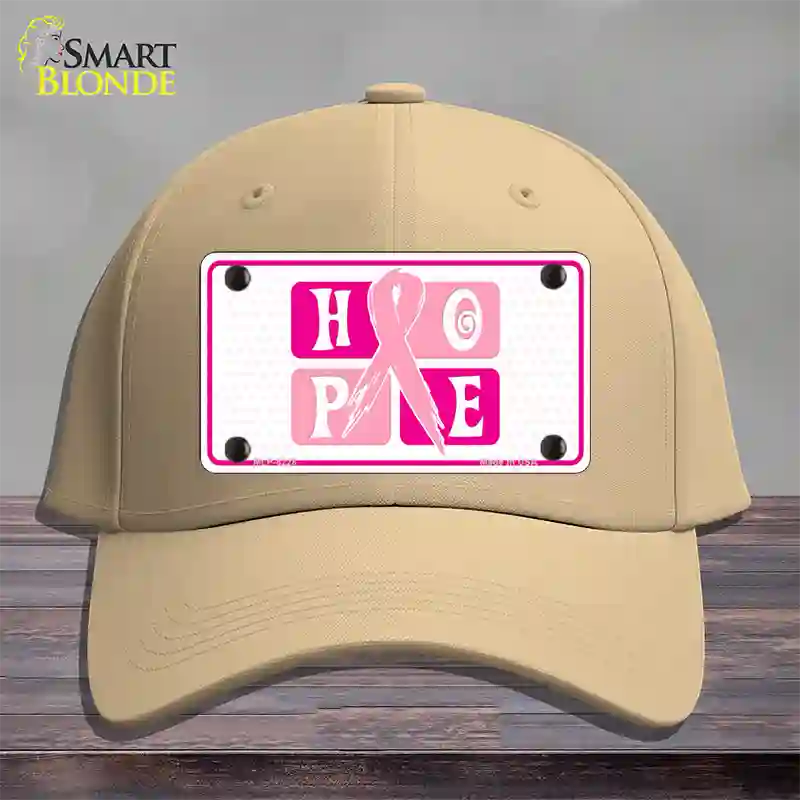 Hope Breast Cancer Ribbon Novelty License Plate Hat Cotton / Khaki