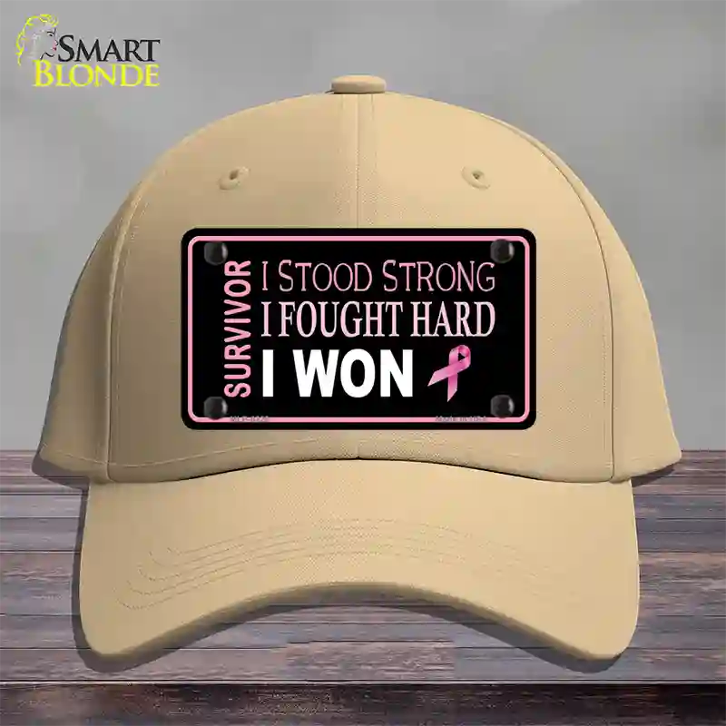 Breast Cancer Survivor Ribbon Novelty License Plate Hat Cotton / Khaki