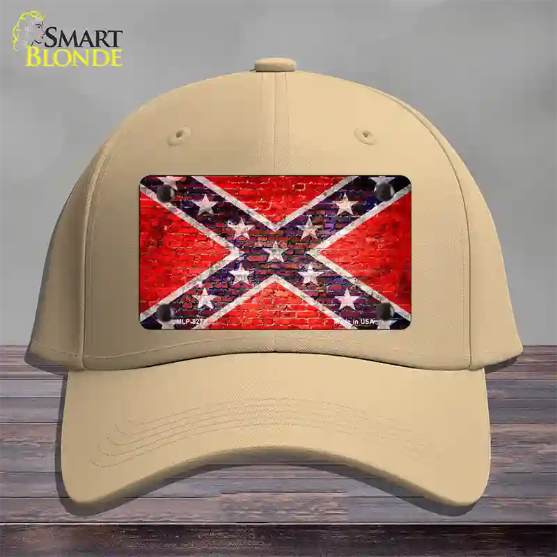 Rebel Flag Brick Wall Novelty License Plate Hat Cotton / Khaki