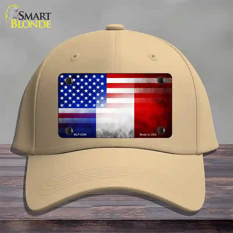 United States France Flag Fade Novelty License Plate Hat Cotton / Khaki