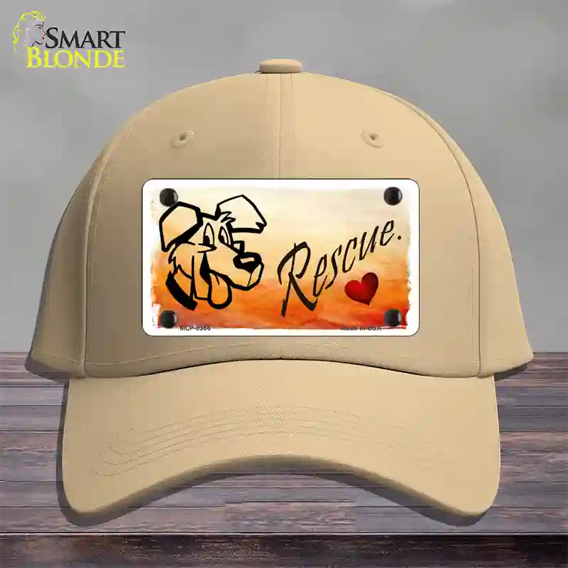 Rescue Dog Novelty License Plate Hat Cotton / Khaki