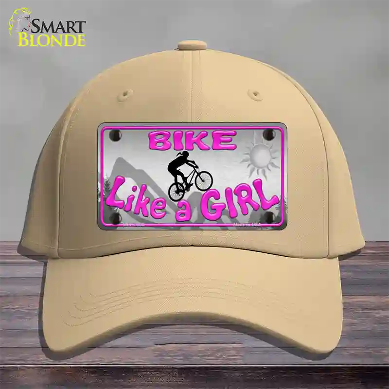 Bike Like A Girl Novelty License Plate Hat Cotton / Khaki