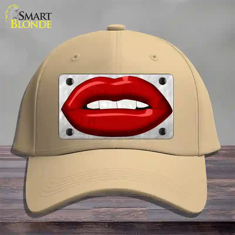 Red Lips Novelty License Plate Hat Cotton / Khaki