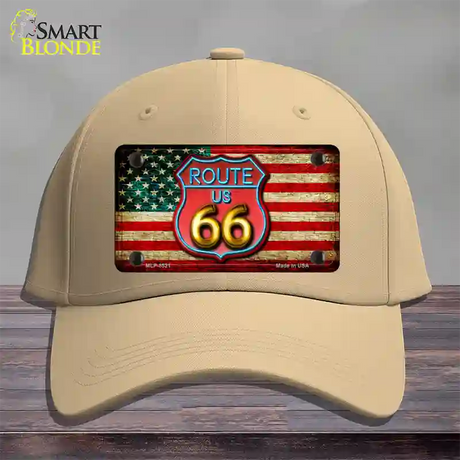 American Route 66 Neon Novelty License Plate Hat Cotton / Khaki