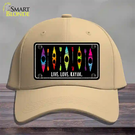 Live Love Kayak Novelty License Plate Hat Cotton / Khaki