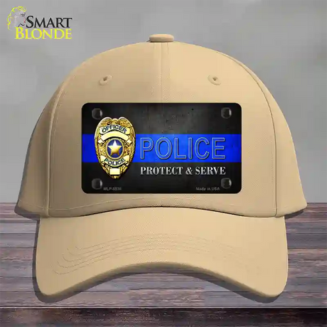 Police Badge Thin Blue Line Novelty License Plate Hat Cotton / Khaki