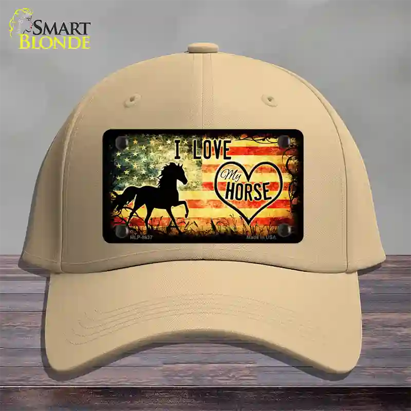 I Love My Horse Novelty License Plate Hat Cotton / Khaki