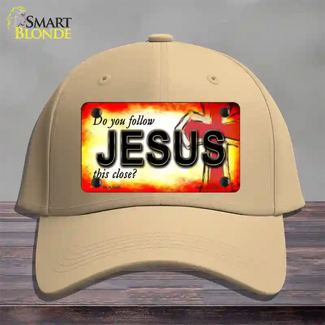 Follow Jesus This Close Novelty License Plate Hat Cotton / Khaki