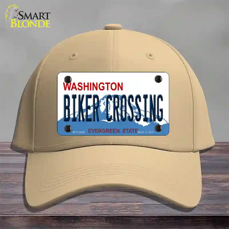 Biker Crossing Washington Novelty License Plate Hat Cotton / Khaki