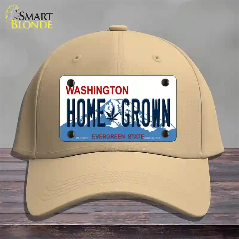 Home Grown Washington Novelty License Plate Hat Cotton / Khaki