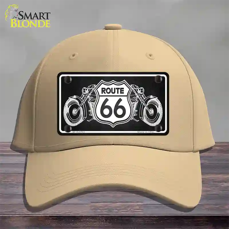 Route 66 With Bikes Novelty License Plate Hat Cotton / Khaki