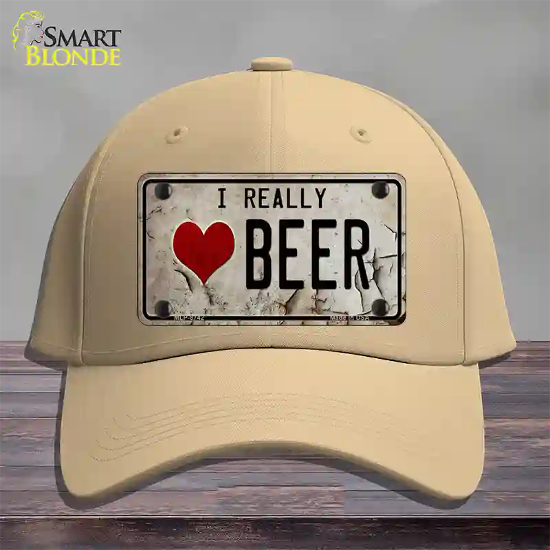 I Love Beer Novelty License Plate Hat Cotton / Khaki