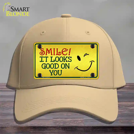 Smile Looks Good Novelty License Plate Hat Cotton / Khaki