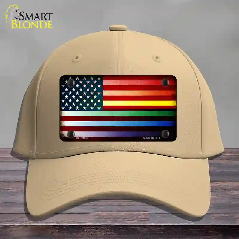 American Flag Rainbow Novelty License Plate Hat Cotton / Khaki