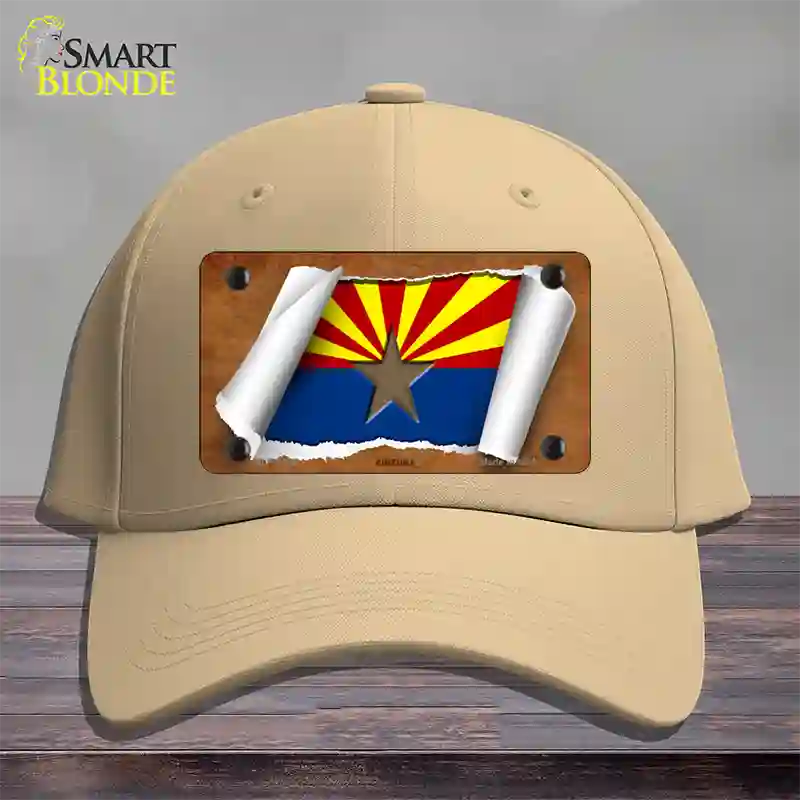 Arizona Flag Scroll Novelty License Plate Hat Cotton / Khaki