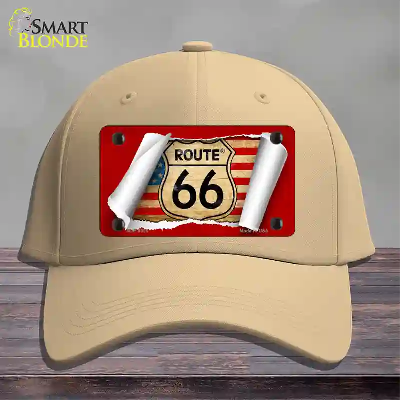 Route 66 Scroll Novelty License Plate Hat Cotton / Khaki