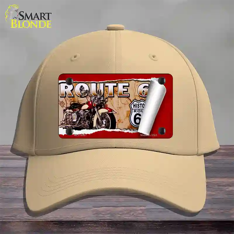 Route 66 Mother Road Scroll Novelty License Plate Hat Cotton / Khaki