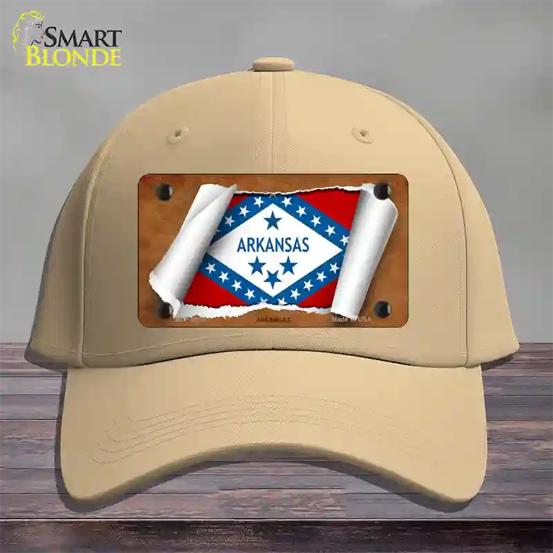 Arkansas Flag Scroll Novelty License Plate Hat Cotton / Khaki