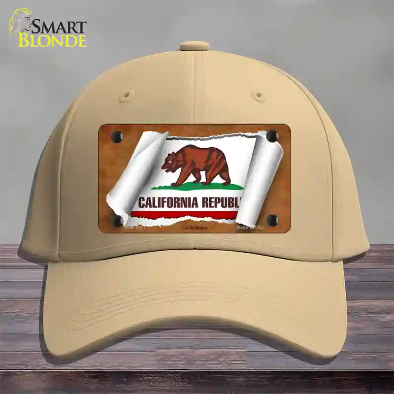 California Flag Scroll Novelty License Plate Hat Cotton / Khaki