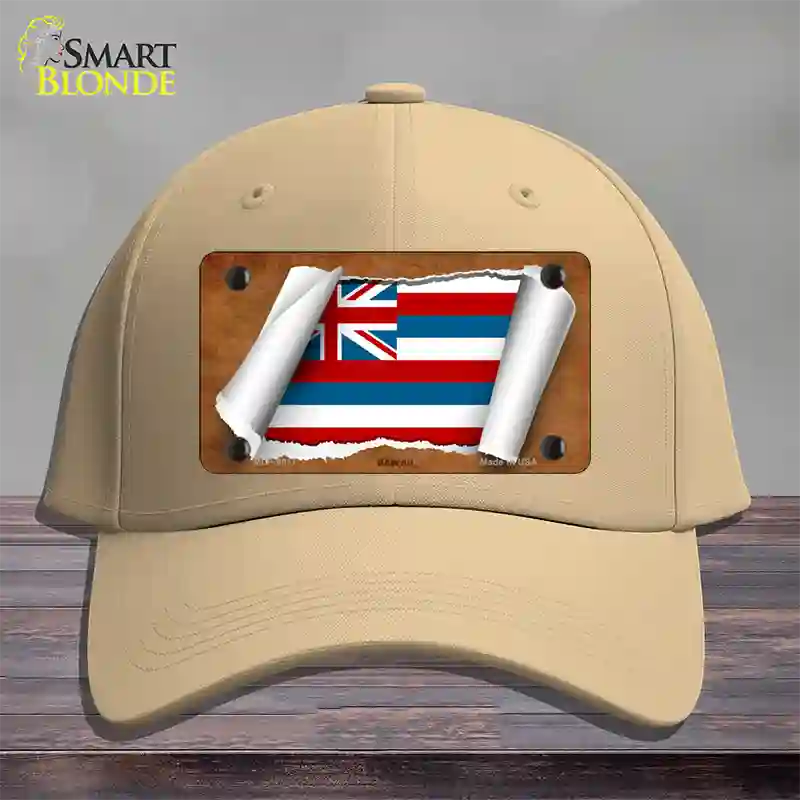 Hawaii Flag Scroll Novelty License Plate Hat Cotton / Khaki