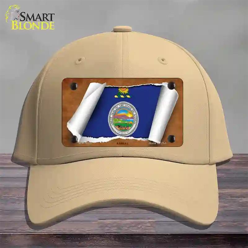 Kansas Flag Scroll Novelty License Plate Hat Cotton / Khaki