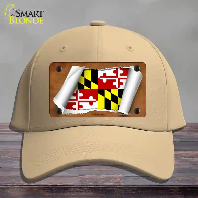 Maryland Flag Scroll Novelty License Plate Hat Cotton / Khaki