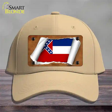 Mississippi Flag Scroll Novelty License Plate Hat Cotton / Khaki