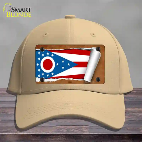 Ohio Flag Scroll Novelty License Plate Hat Cotton / Khaki