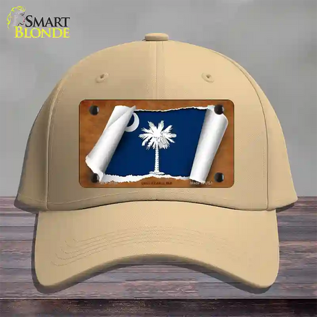 South Carolina Flag Scroll Novelty License Plate Hat Cotton / Khaki