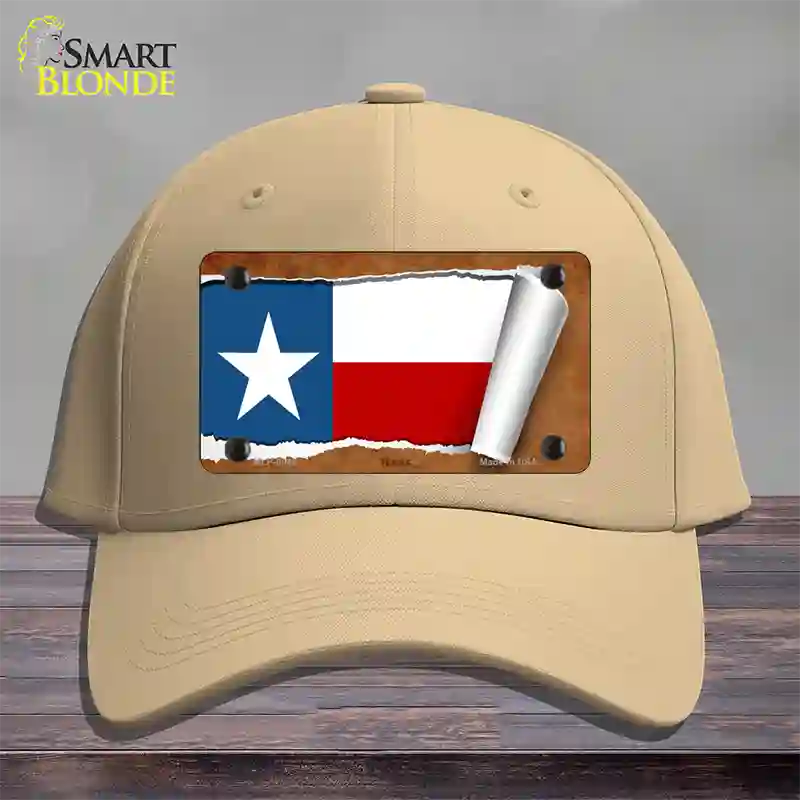 Texas Flag Scroll Novelty License Plate Hat Cotton / Khaki