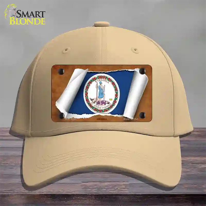 Virginia Flag Scroll Novelty License Plate Hat Cotton / Khaki