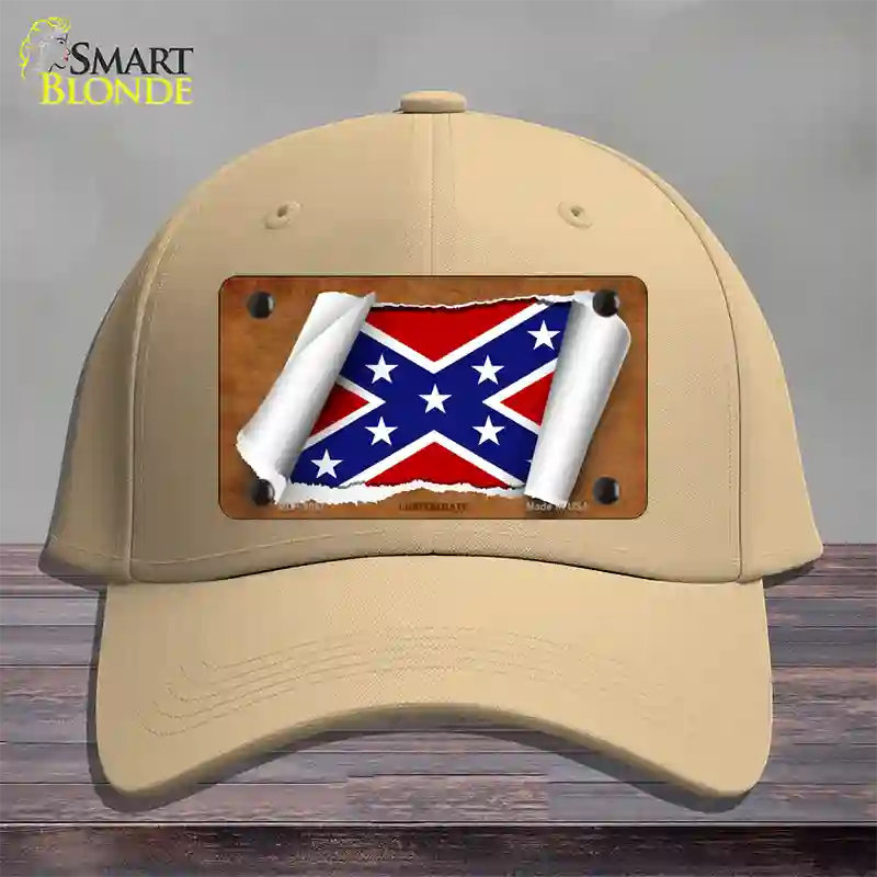 Confederate Flag Scroll Novelty License Plate Hat Cotton / Khaki