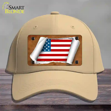 American Flag Scroll Novelty License Plate Hat Cotton / Khaki