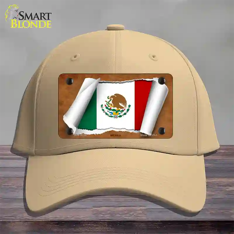 Mexico Flag Scroll Novelty License Plate Hat Cotton / Khaki