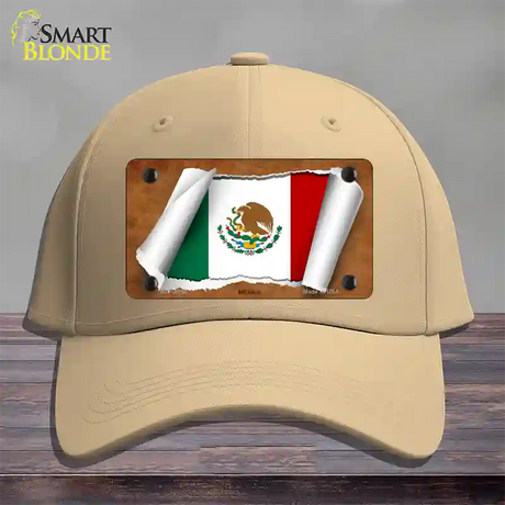 Mexico Flag Scroll Novelty License Plate Hat Cotton / Khaki