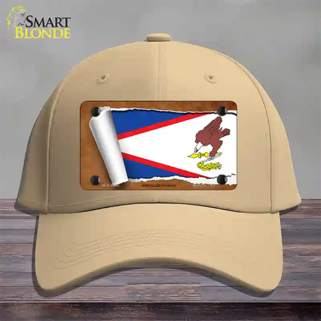 American Samoa Flag Scroll Novelty License Plate Hat Cotton / Khaki