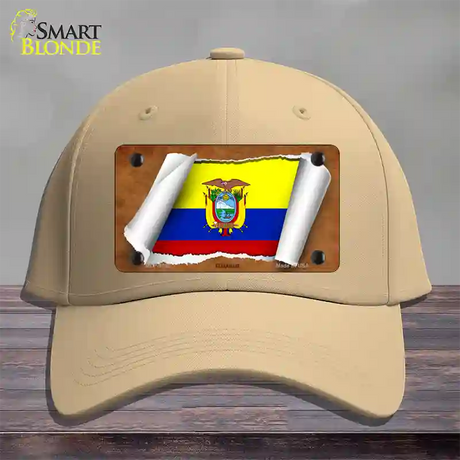 Ecuador Flag Scroll Novelty License Plate Hat Cotton / Khaki