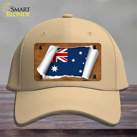 Australia Flag Scroll Novelty License Plate Hat Cotton / Khaki