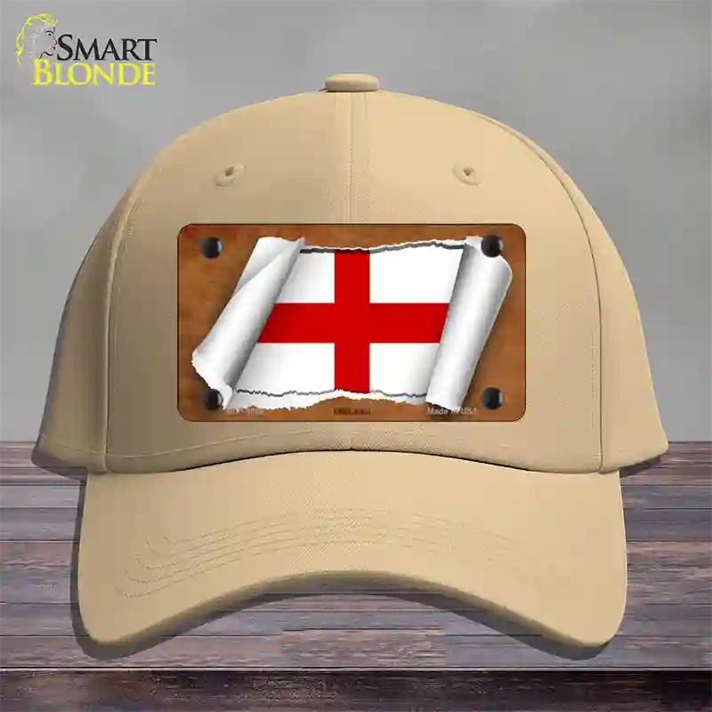 England Flag Scroll Novelty License Plate Hat Cotton / Khaki