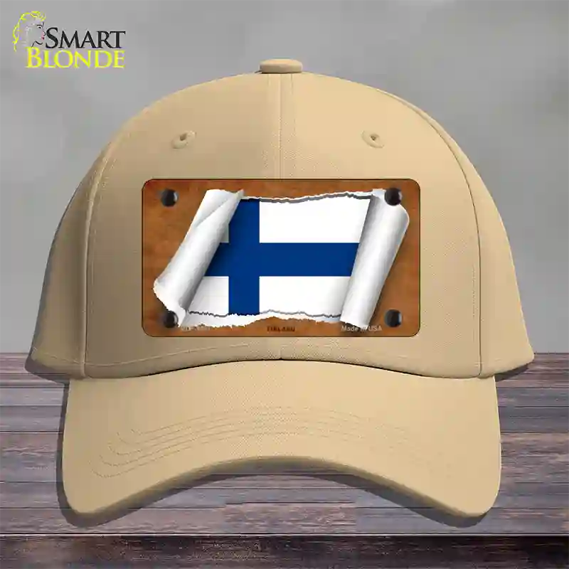 Finland Flag Scroll Novelty License Plate Hat Cotton / Khaki