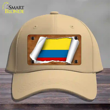 Colombia Flag Scroll Novelty License Plate Hat Cotton / Khaki