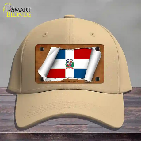 Dominican Republic Flag Scroll Novelty License Plate Hat Cotton / Khaki