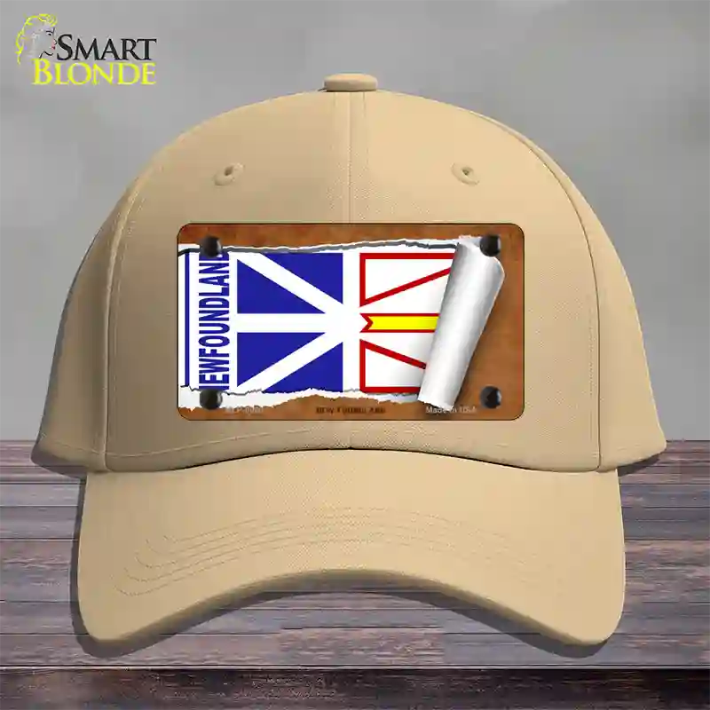 Newfoundland Flag Scroll Novelty License Plate Hat Cotton / Khaki