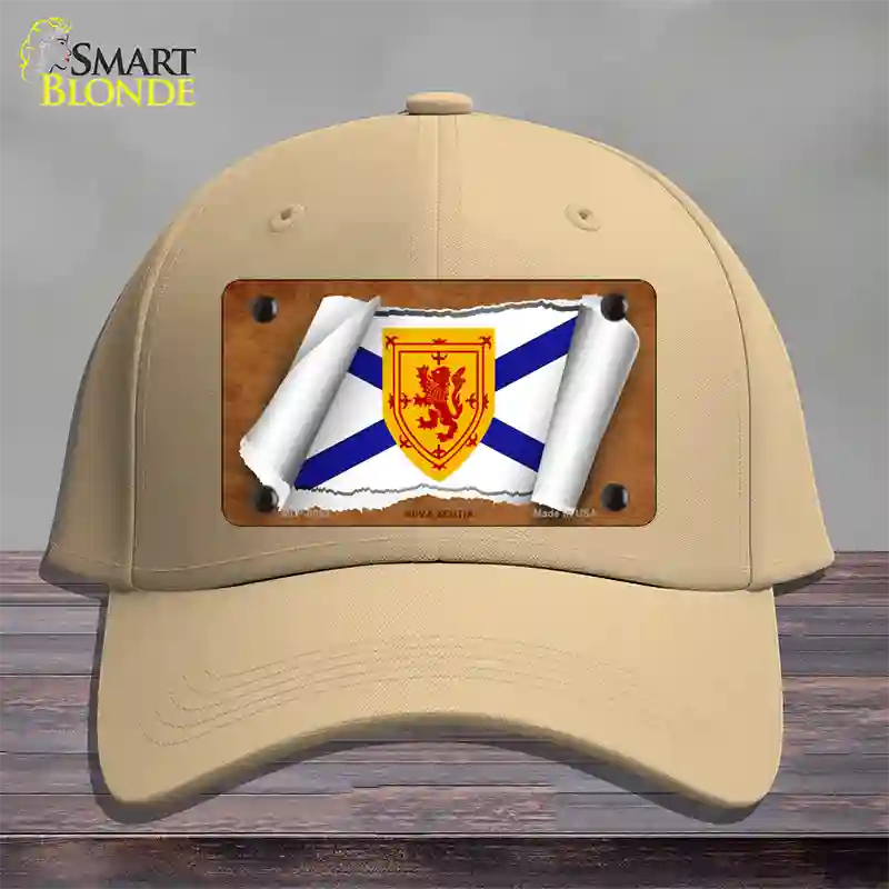 Nova Scotia Flag Scroll Novelty License Plate Hat Cotton / Khaki