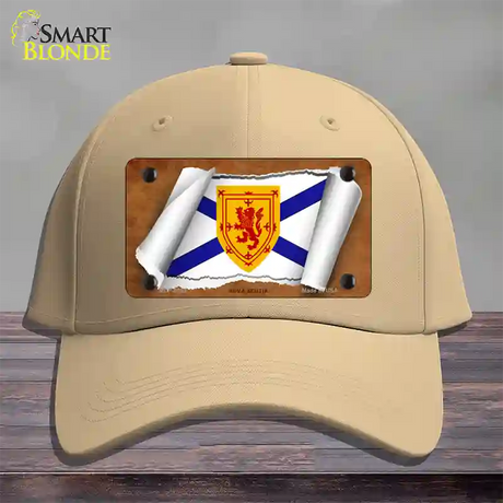 Nova Scotia Flag Scroll Novelty License Plate Hat Cotton / Khaki